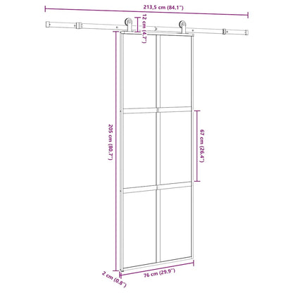 vidaXL Sliding Door with Hardware Set 76x205 cm Tempered Glass&Aluminium