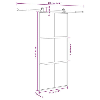 vidaXL Sliding Door with Hardware Set 90x205 cm Tempered Glass&Aluminium