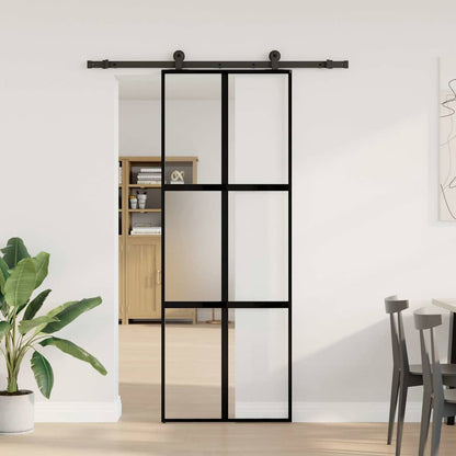 vidaXL Sliding Door with Hardware Set 76x205 cm Tempered Glass&Aluminium