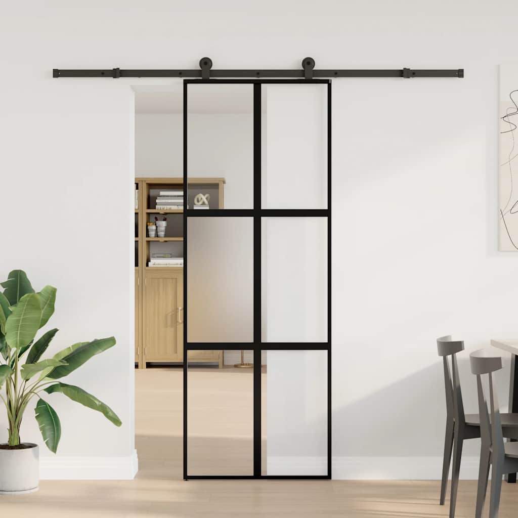 vidaXL Sliding Door with Hardware Set 76x205 cm Tempered Glass&Aluminium