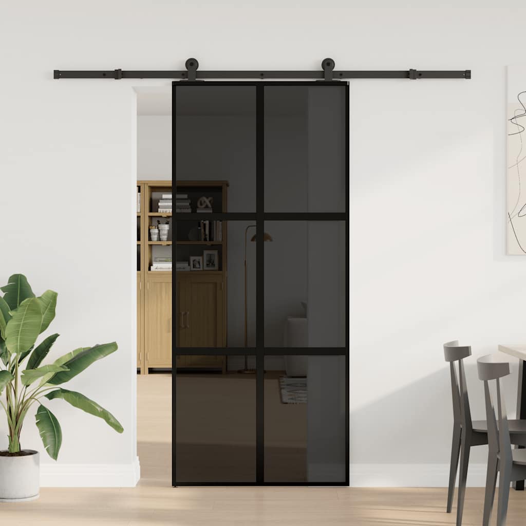 vidaXL Sliding Door with Hardware Set 90x205 cm Tempered Glass&Aluminium