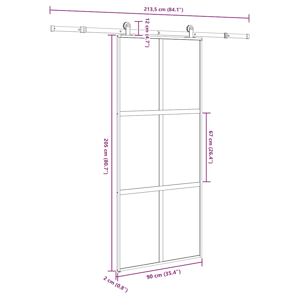vidaXL Sliding Door with Hardware Set 90x205 cm Tempered Glass&Aluminium