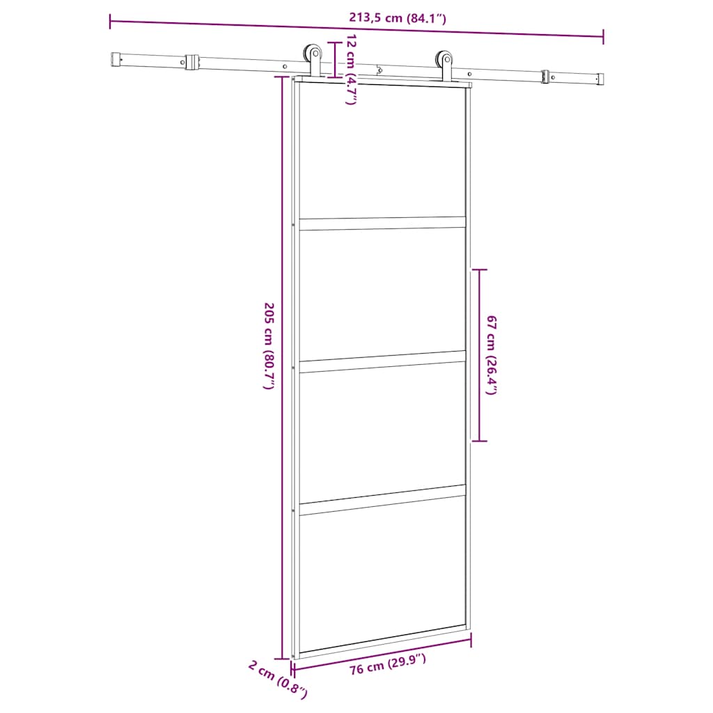 vidaXL Sliding Door with Hardware Set 76x205 cm Tempered Glass&Aluminium