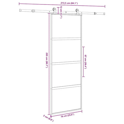 vidaXL Sliding Door with Hardware Set 76x205 cm Tempered Glass&Aluminium