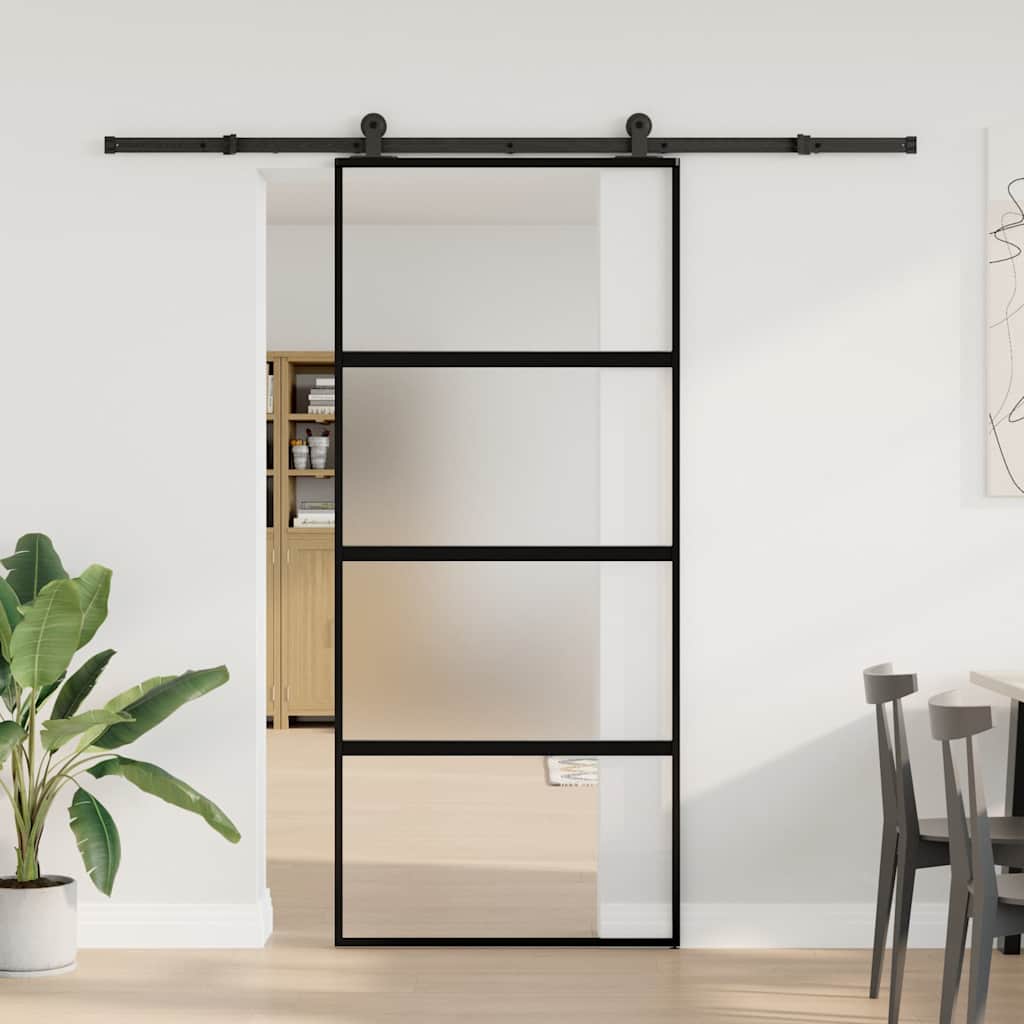 vidaXL Sliding Door with Hardware Set 90x205 cm Tempered Glass&Aluminium