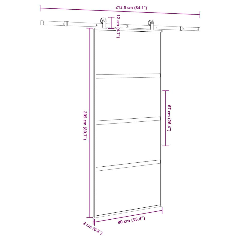 vidaXL Sliding Door with Hardware Set 90x205 cm Tempered Glass&Aluminium
