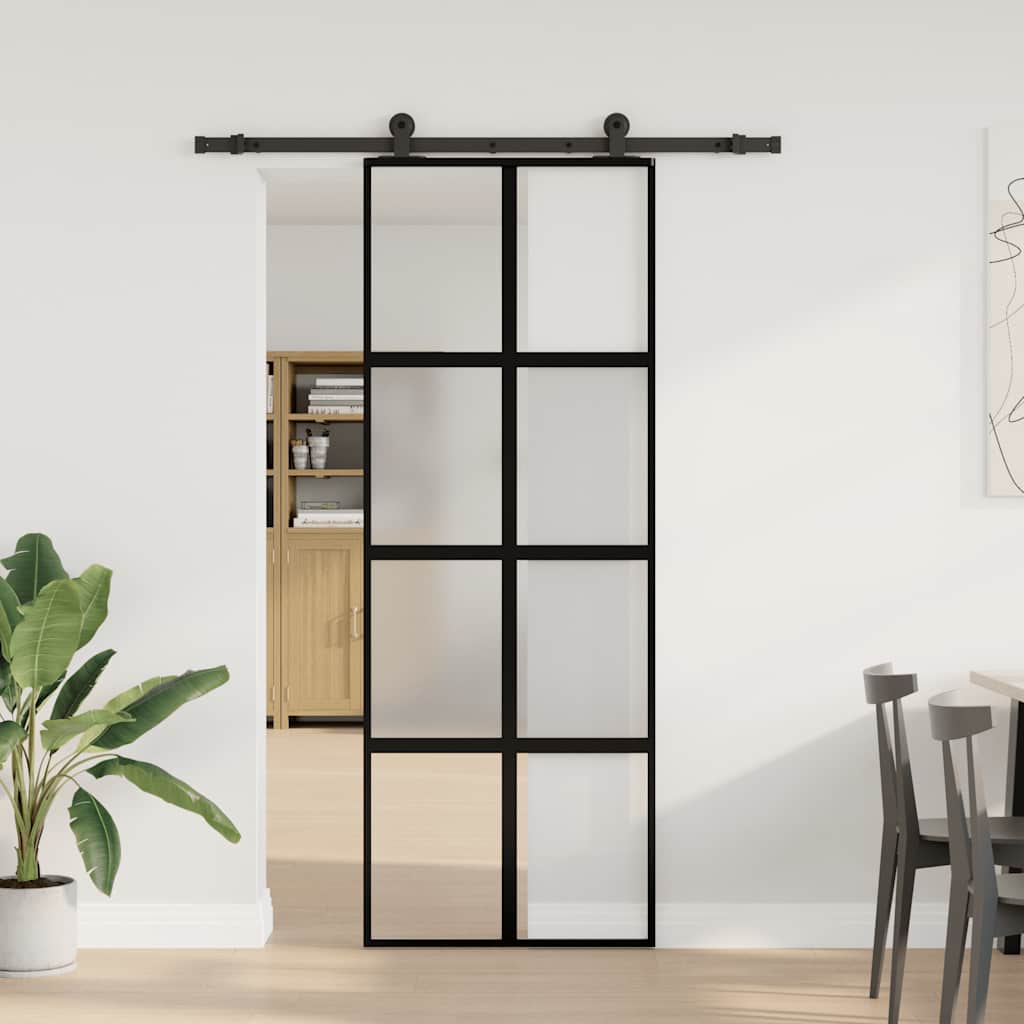 vidaXL Sliding Door with Hardware Set 76x205 cm Tempered Glass&Aluminium