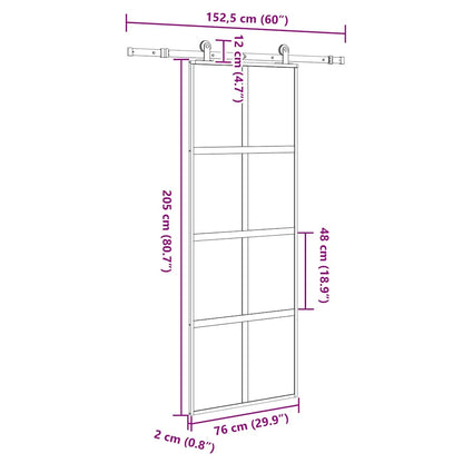 vidaXL Sliding Door with Hardware Set 76x205 cm Tempered Glass&Aluminium