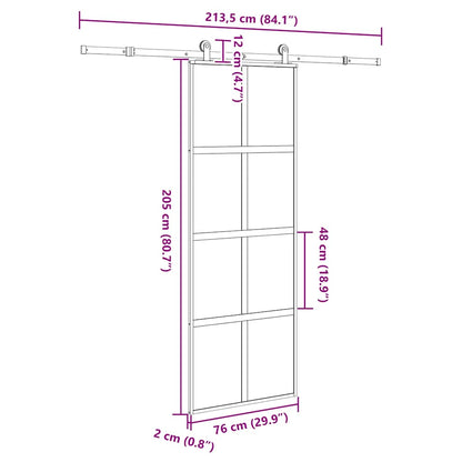 vidaXL Sliding Door with Hardware Set 76x205 cm Tempered Glass&Aluminium