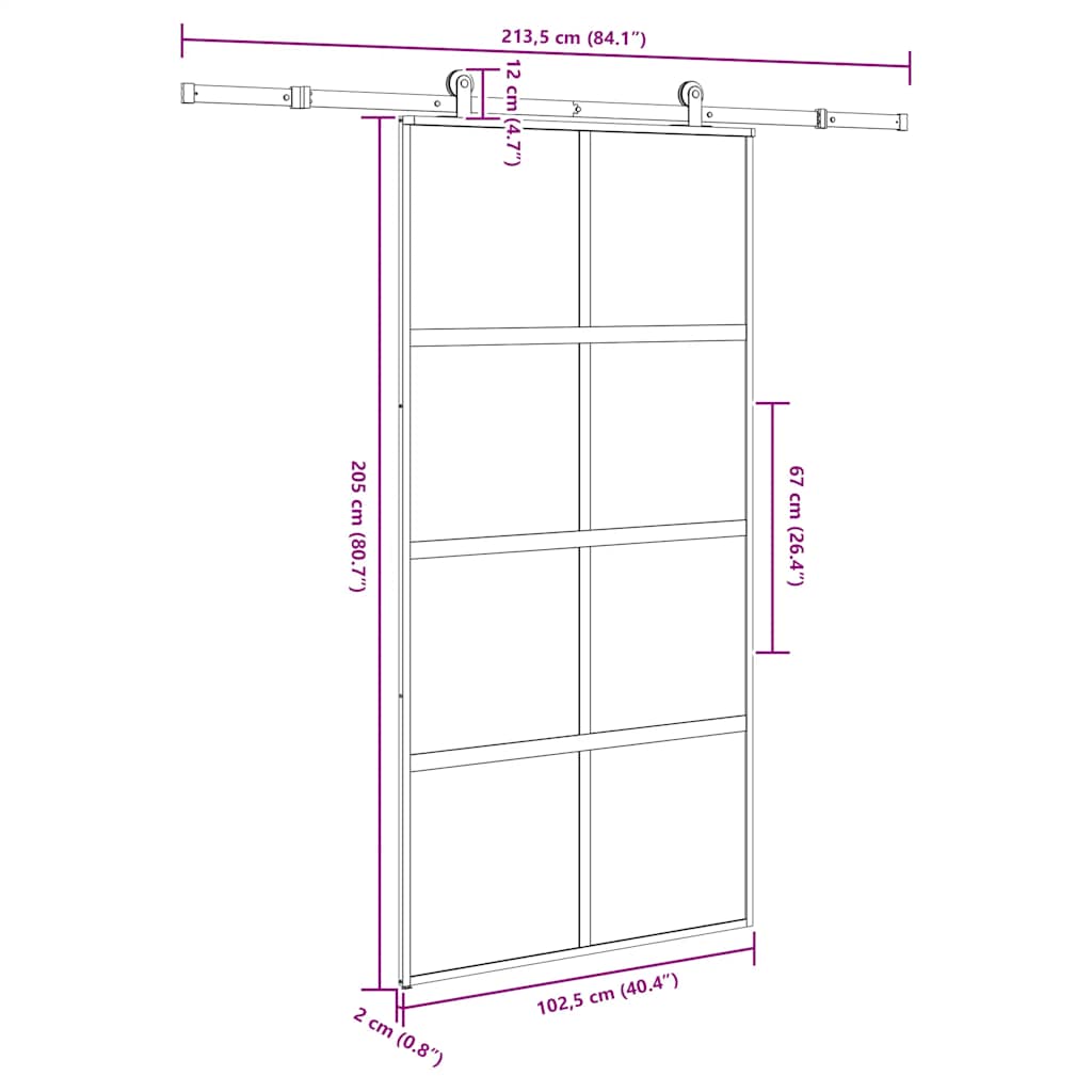 vidaXL Sliding Door with Hardware Set 102.5x205 cm Tempered Glass and Aluminium