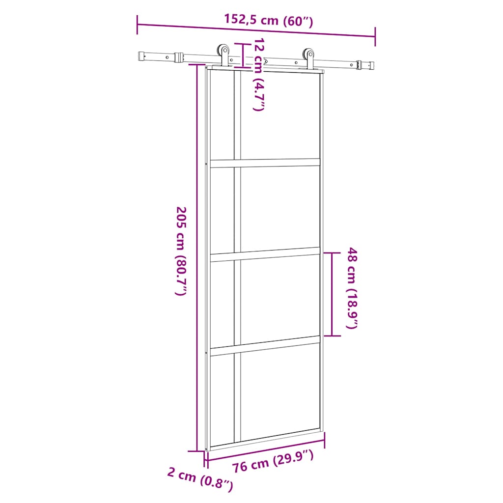 vidaXL Sliding Door with Hardware Set 76x205 cm Tempered Glass&Aluminium