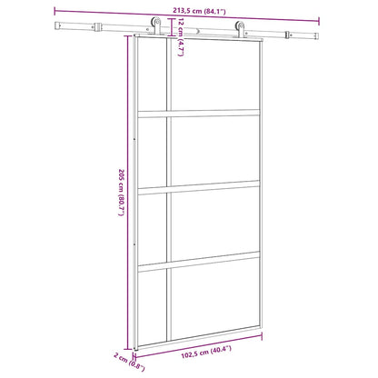 vidaXL Sliding Door with Hardware Set 102.5x205 cm Tempered Glass and Aluminium
