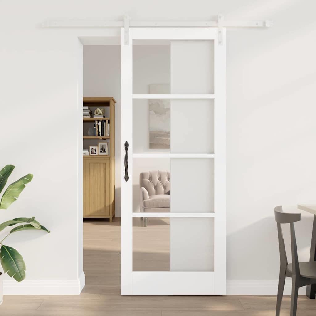vidaXL Sliding Door ORKDAL White 83 x 211 cm Solid Pine Wood and Glass