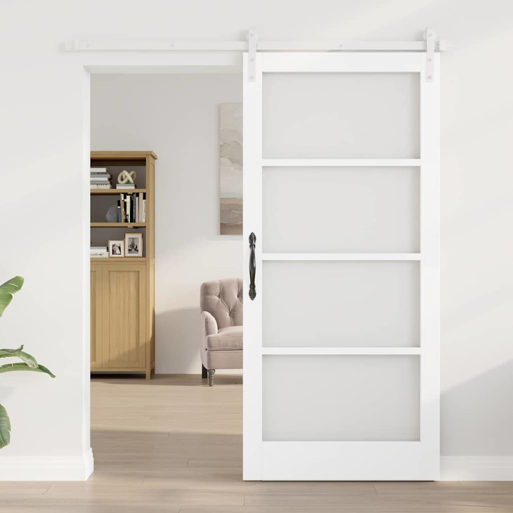 vidaXL Sliding Door ORKDAL White 93 x 202 cm Solid Pine Wood and Glass
