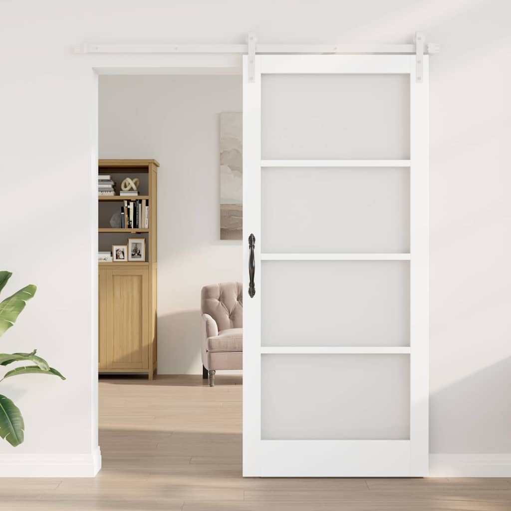 vidaXL Sliding Door ORKDAL White 93 x 211 cm Solid Pine Wood and Glass