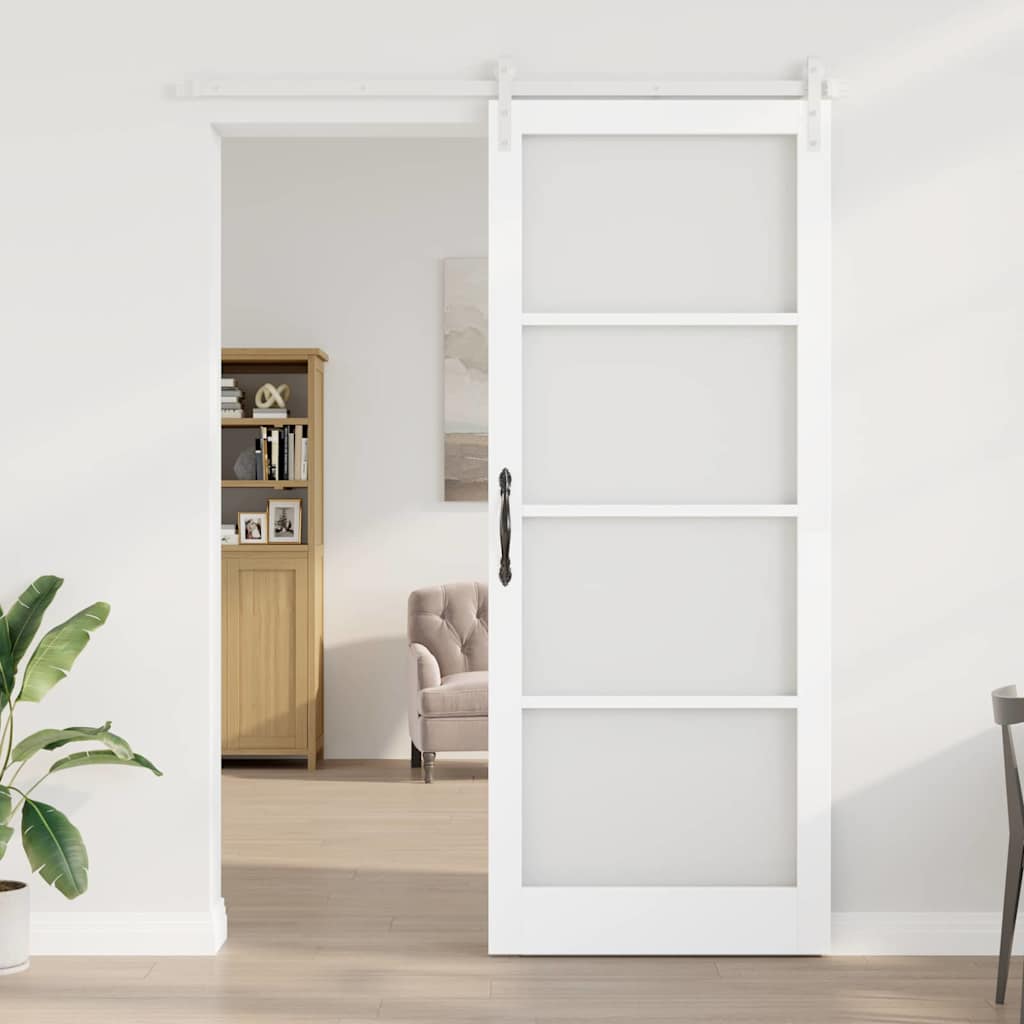 vidaXL Sliding Door ORKDAL White 93 x 232 cm Solid Pine Wood and Glass