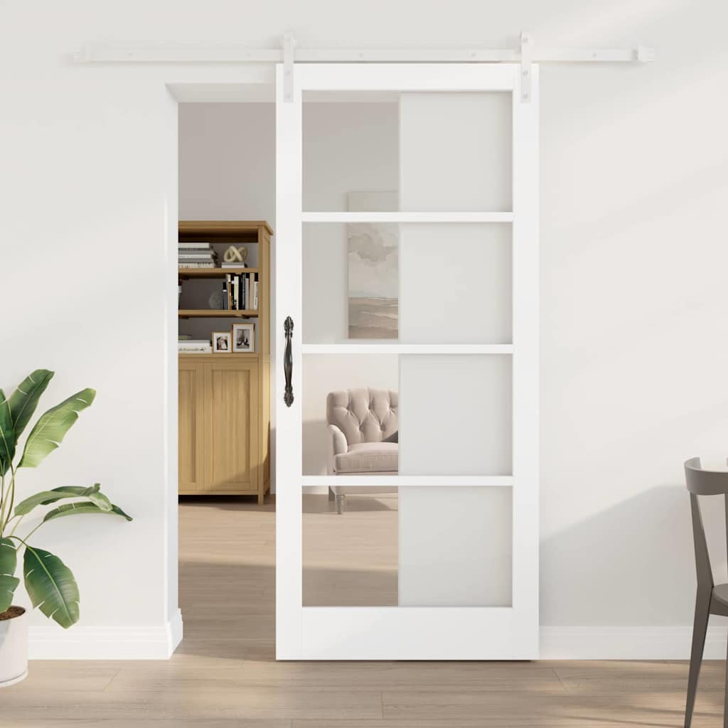 vidaXL Sliding Door ORKDAL White 93 x 211 cm Solid Pine Wood and Glass