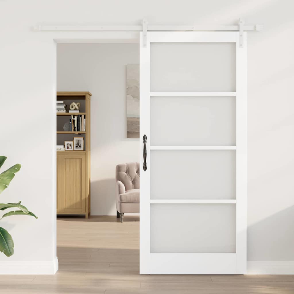 vidaXL Sliding Door ORKDAL White 93 x 211 cm Solid Pine Wood and Glass