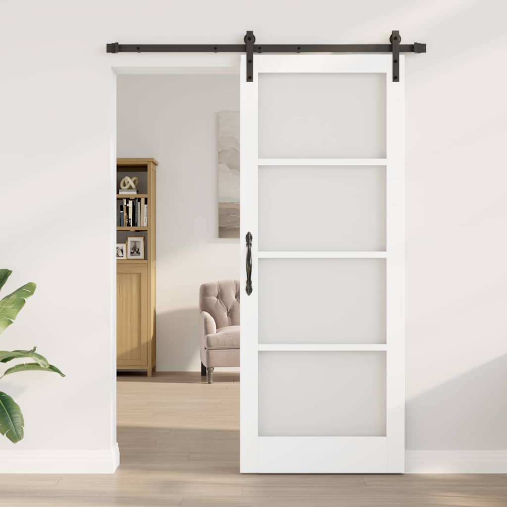 vidaXL Sliding Door ORKDAL White 83 x 211 cm Solid Pine Wood and Glass