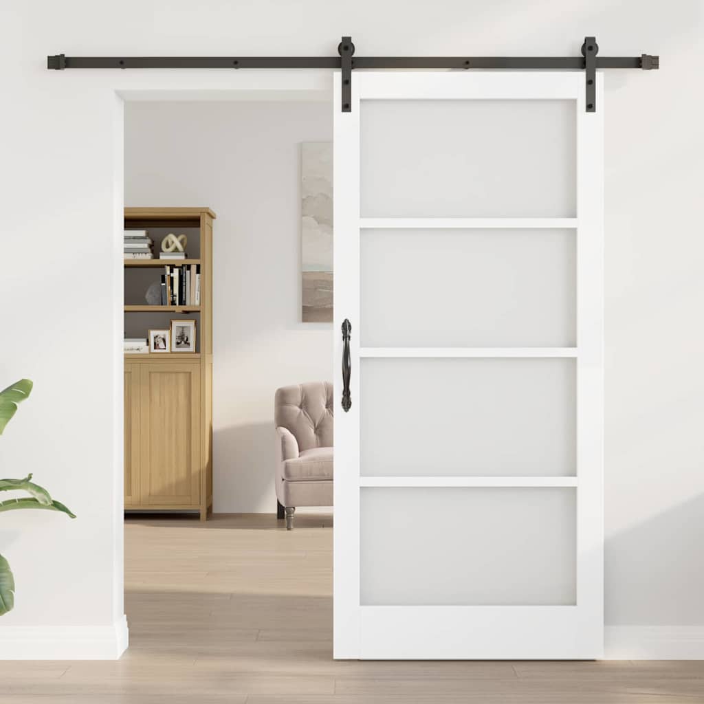 vidaXL Sliding Door ORKDAL White 93 x 202 cm Solid Pine Wood and Glass
