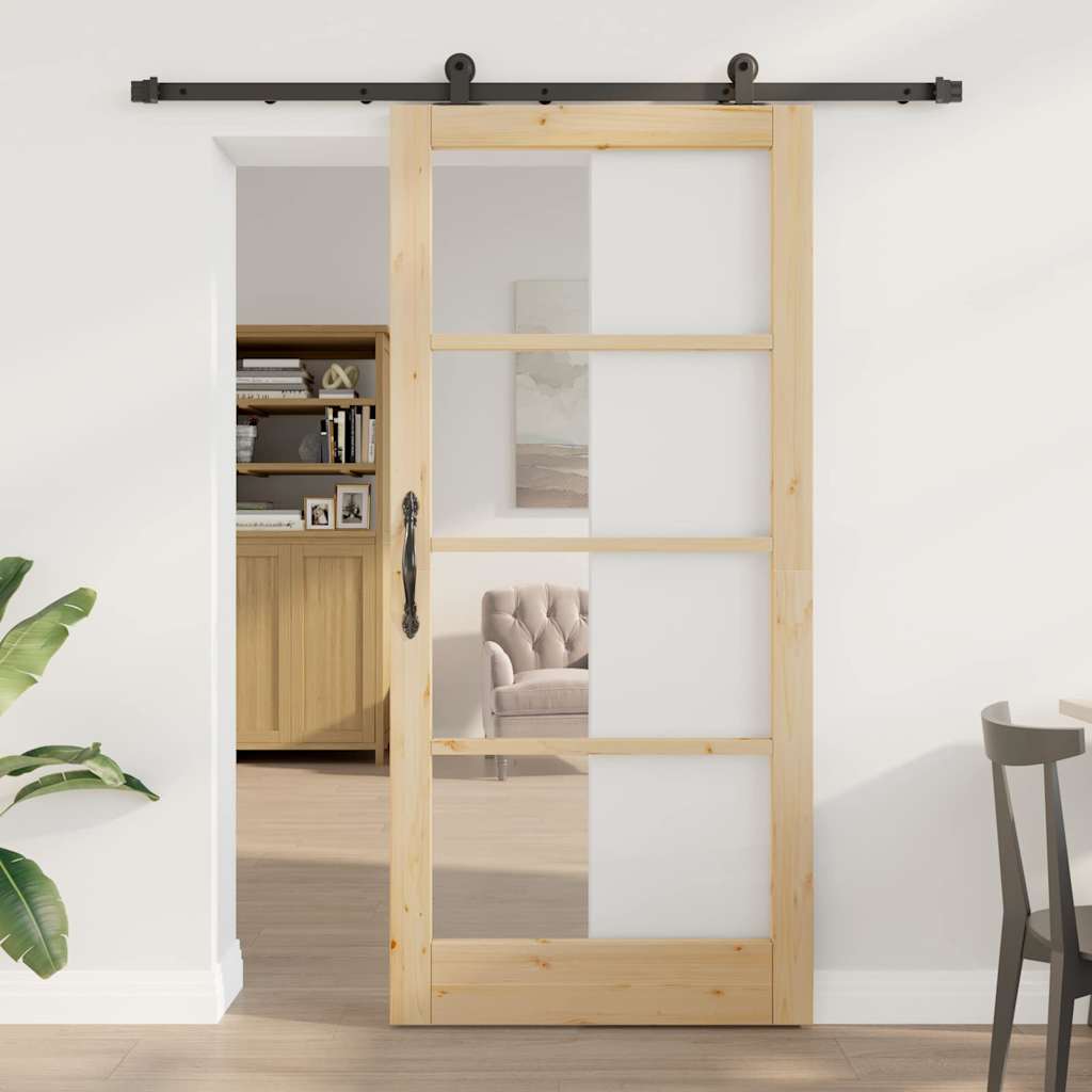 vidaXL Sliding Door ORKDAL Natural and Black 93 x 202 cm