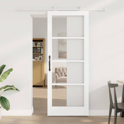 vidaXL Sliding Door ORKDAL White 83 x 211 cm Solid Pine Wood and Glass