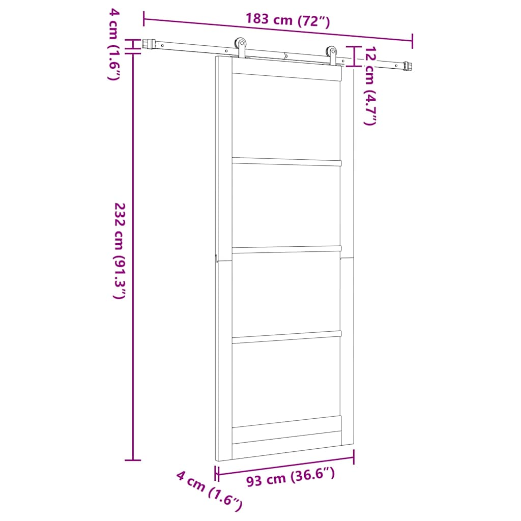 vidaXL Sliding Door ORKDAL White 93 x 232 cm Solid Pine Wood and Glass