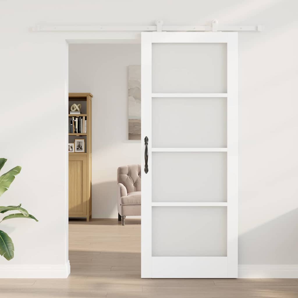vidaXL Sliding Door ORKDAL White 83 x 211 cm Solid Pine Wood and Glass