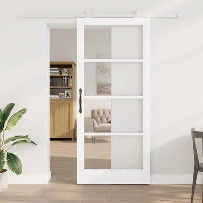 vidaXL Sliding Door ORKDAL White 93 x 211 cm Solid Pine Wood and Glass