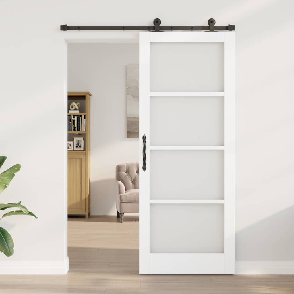 vidaXL Sliding Door ORKDAL White 83 x 211 cm Solid Pine Wood and Glass