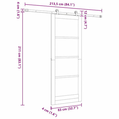 vidaXL Sliding Door ORKDAL White 83 x 211 cm Solid Pine Wood and Glass