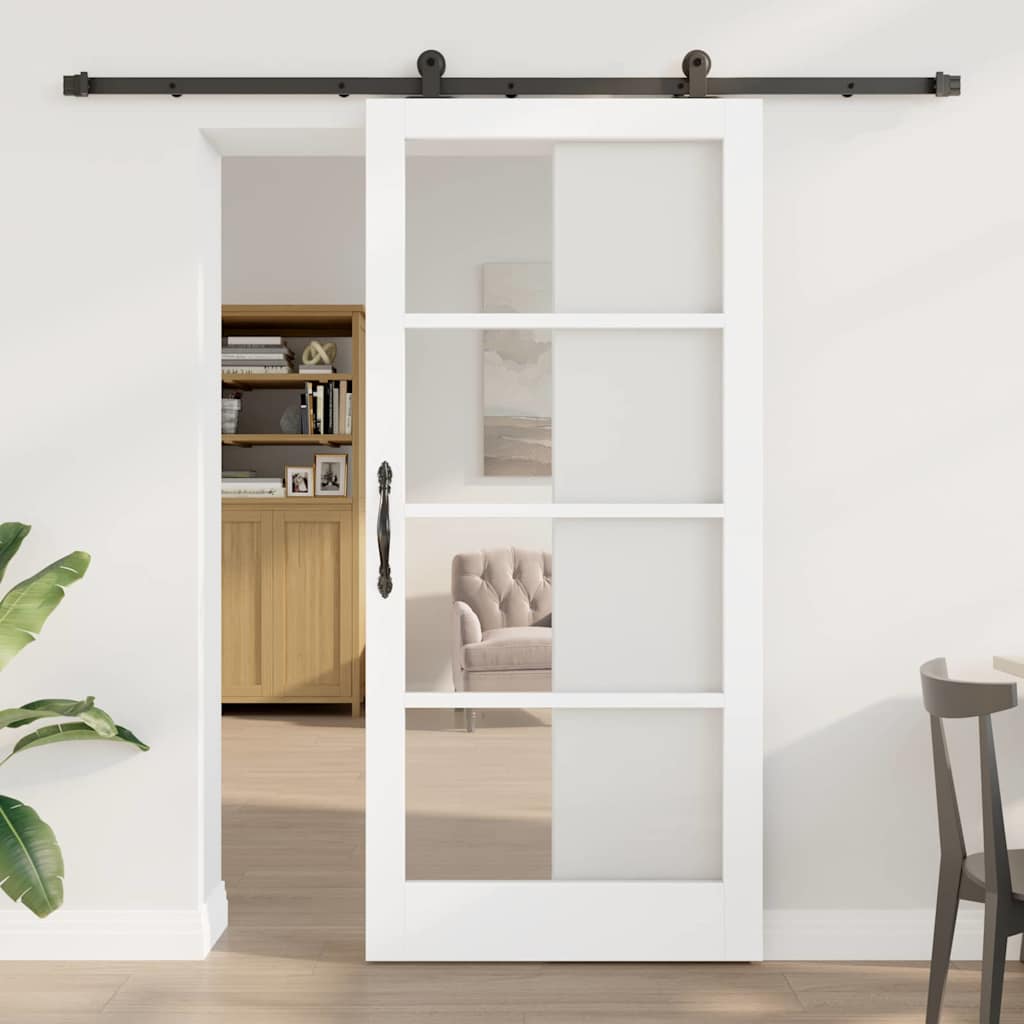 vidaXL Sliding Door ORKDAL White 93 x 202 cm Solid Pine Wood and Glass