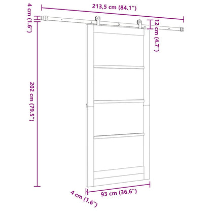 vidaXL Sliding Door ORKDAL White 93 x 202 cm Solid Pine Wood and Glass