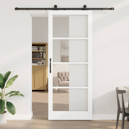 vidaXL Sliding Door ORKDAL White 93 x 232 cm Solid Pine Wood and Glass