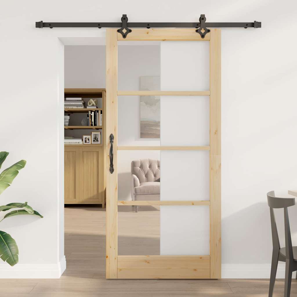 vidaXL Sliding Door ORKDAL Natural and Black 93 x 202 cm