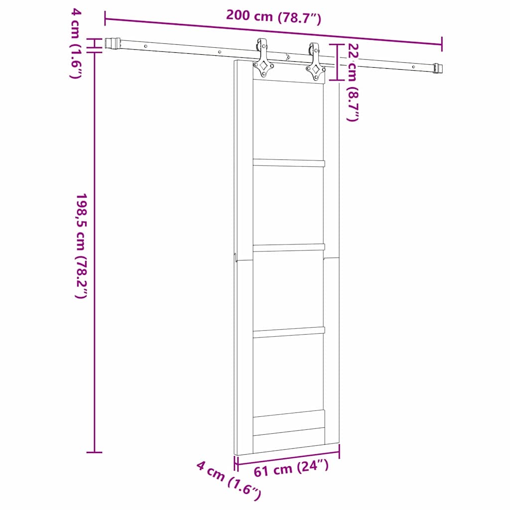vidaXL Sliding Door ORKDAL White and Black 61 x 198.5 cm