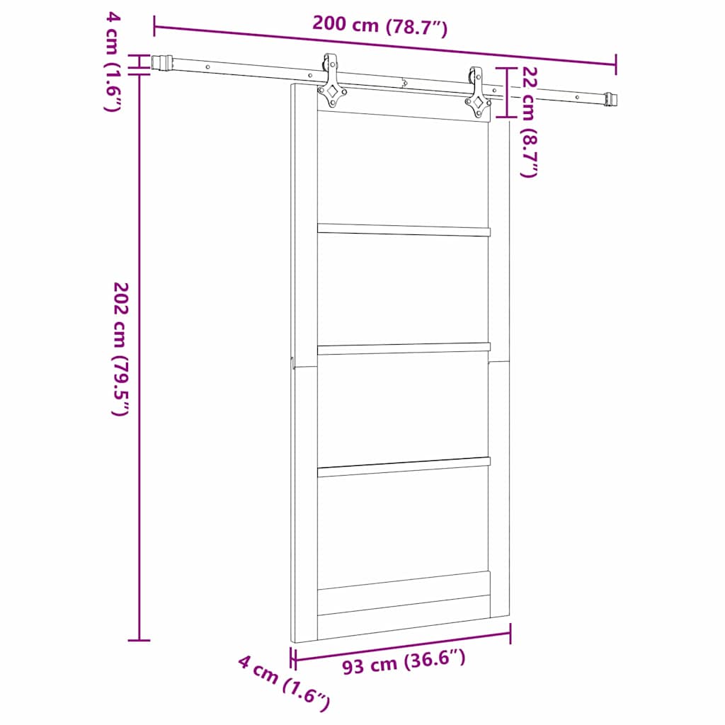 vidaXL Sliding Door ORKDAL White and Black 93 x 202 cm