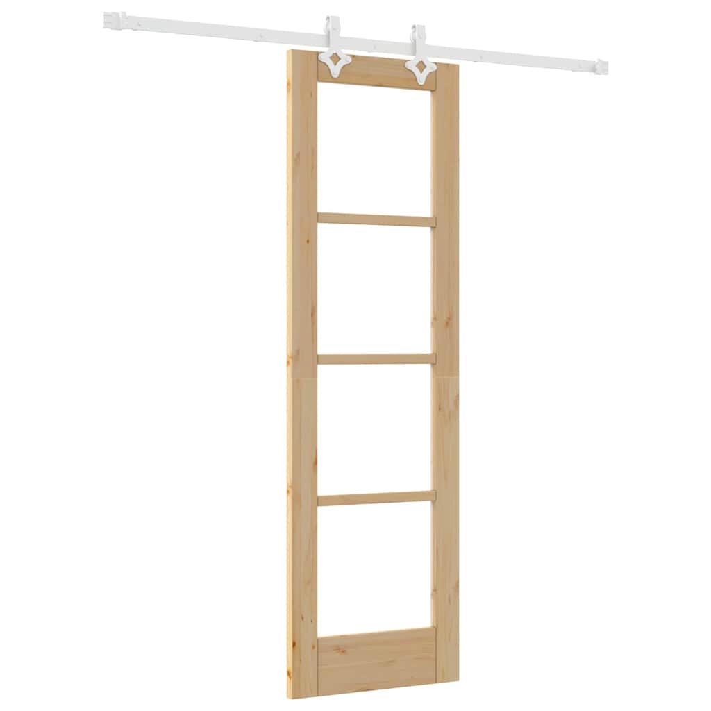 vidaXL Sliding Door Natural 61 x 198.5 cm Solid Pine Wood and Glass
