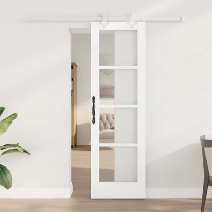 vidaXL Sliding Door White 61 x 198.5 cm Solid Pine Wood and Glass