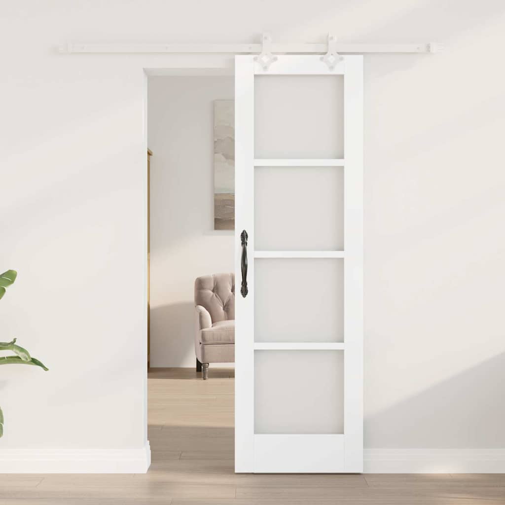 vidaXL Sliding Door White 61 x 198.5 cm Solid Pine Wood and Glass