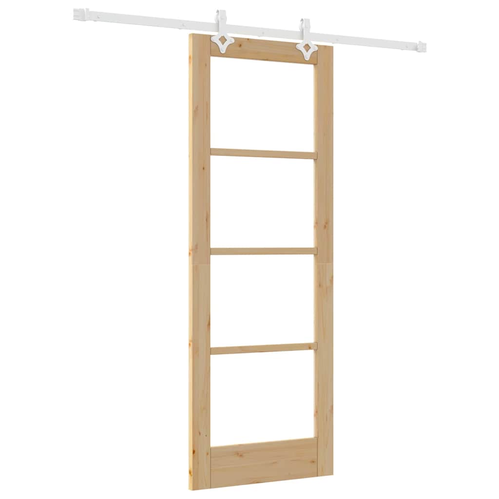 vidaXL Sliding Door Natural 73.5 x 198.5 cm Solid Pine Wood and Glass