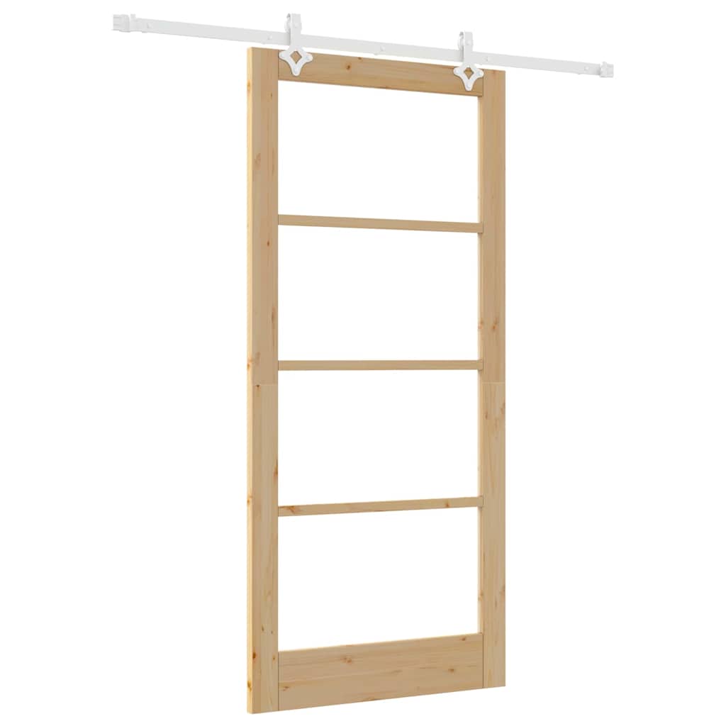 vidaXL Sliding Door Natural 93 x 202 cm Solid Pine Wood and Glass