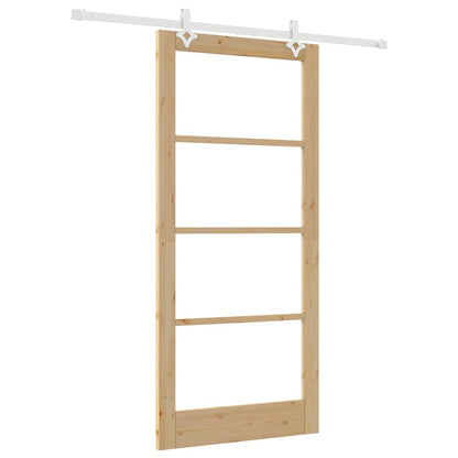vidaXL Sliding Door Natural 93 x 202 cm Solid Pine Wood and Glass