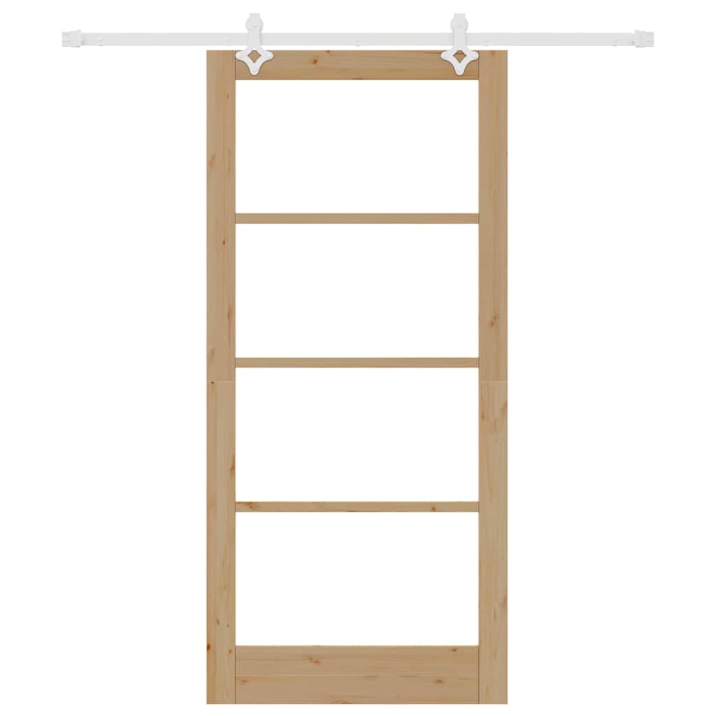 vidaXL Sliding Door Natural 93 x 202 cm Solid Pine Wood and Glass