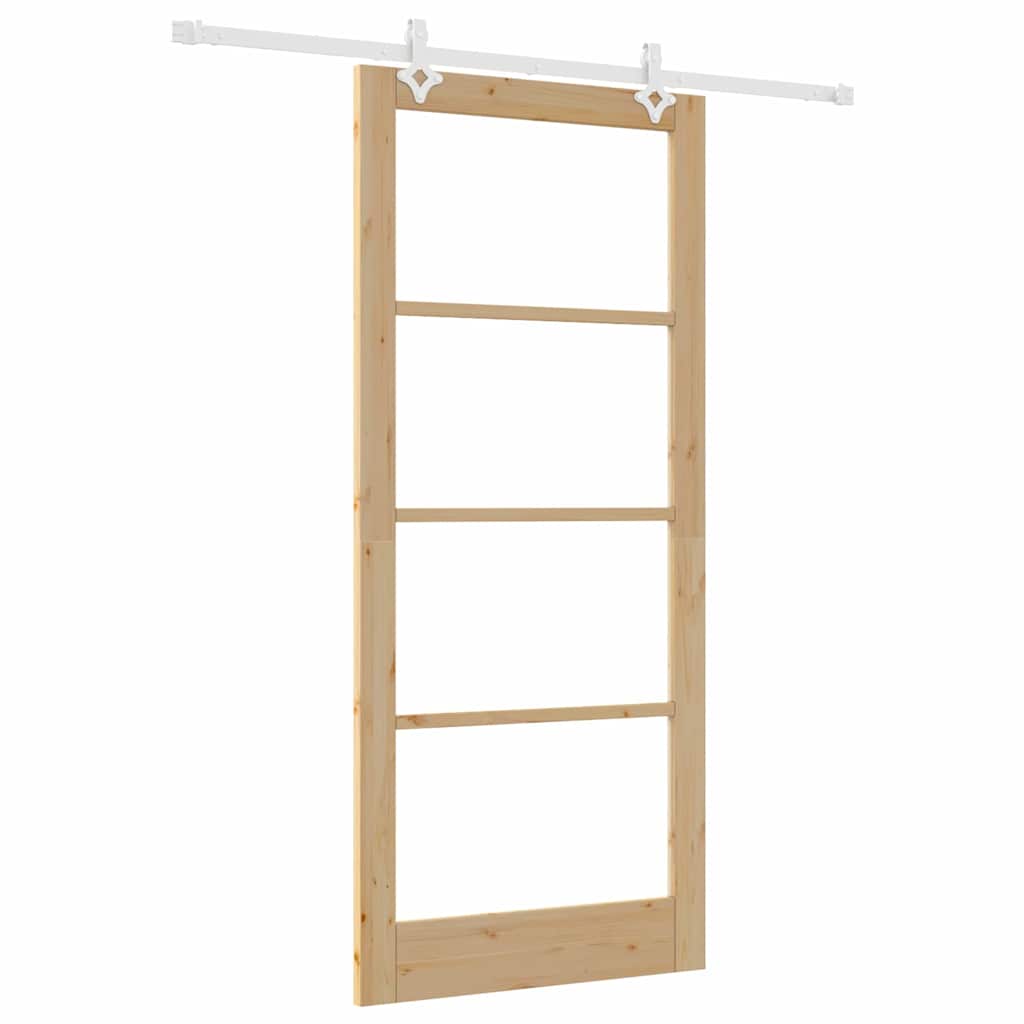 vidaXL Sliding Door Natural 93 x 211 cm Solid Pine Wood and Glass
