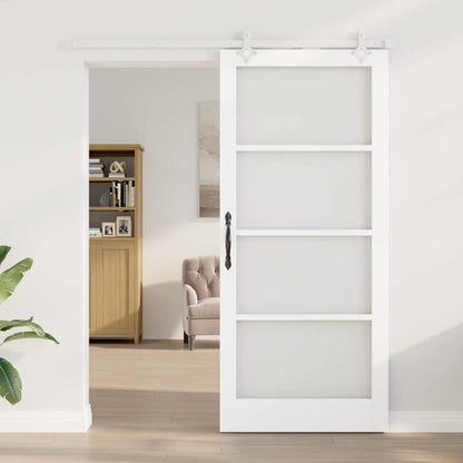 vidaXL Sliding Door White 93 x 211 cm Solid Pine Wood and Glass