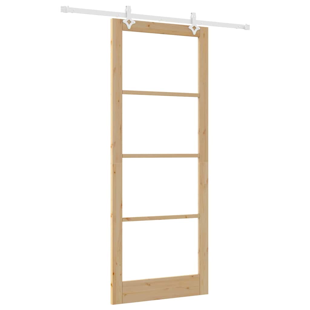 vidaXL Sliding Door Natural 93 x 232 cm Solid Pine Wood and Glass