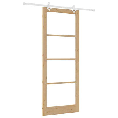 vidaXL Sliding Door Natural 93 x 232 cm Solid Pine Wood and Glass