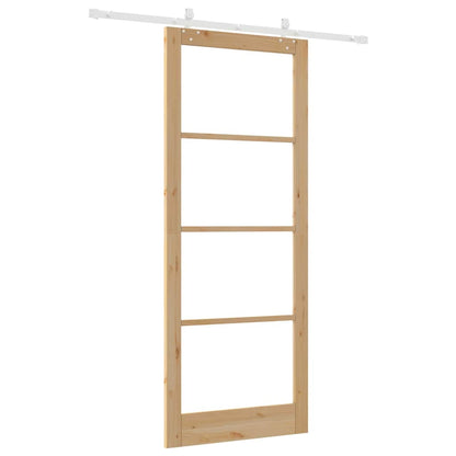 vidaXL Sliding Door Natural 93 x 232 cm Solid Pine Wood and Glass