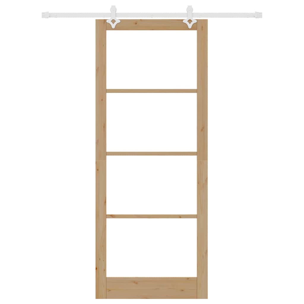 vidaXL Sliding Door Natural 93 x 232 cm Solid Pine Wood and Glass